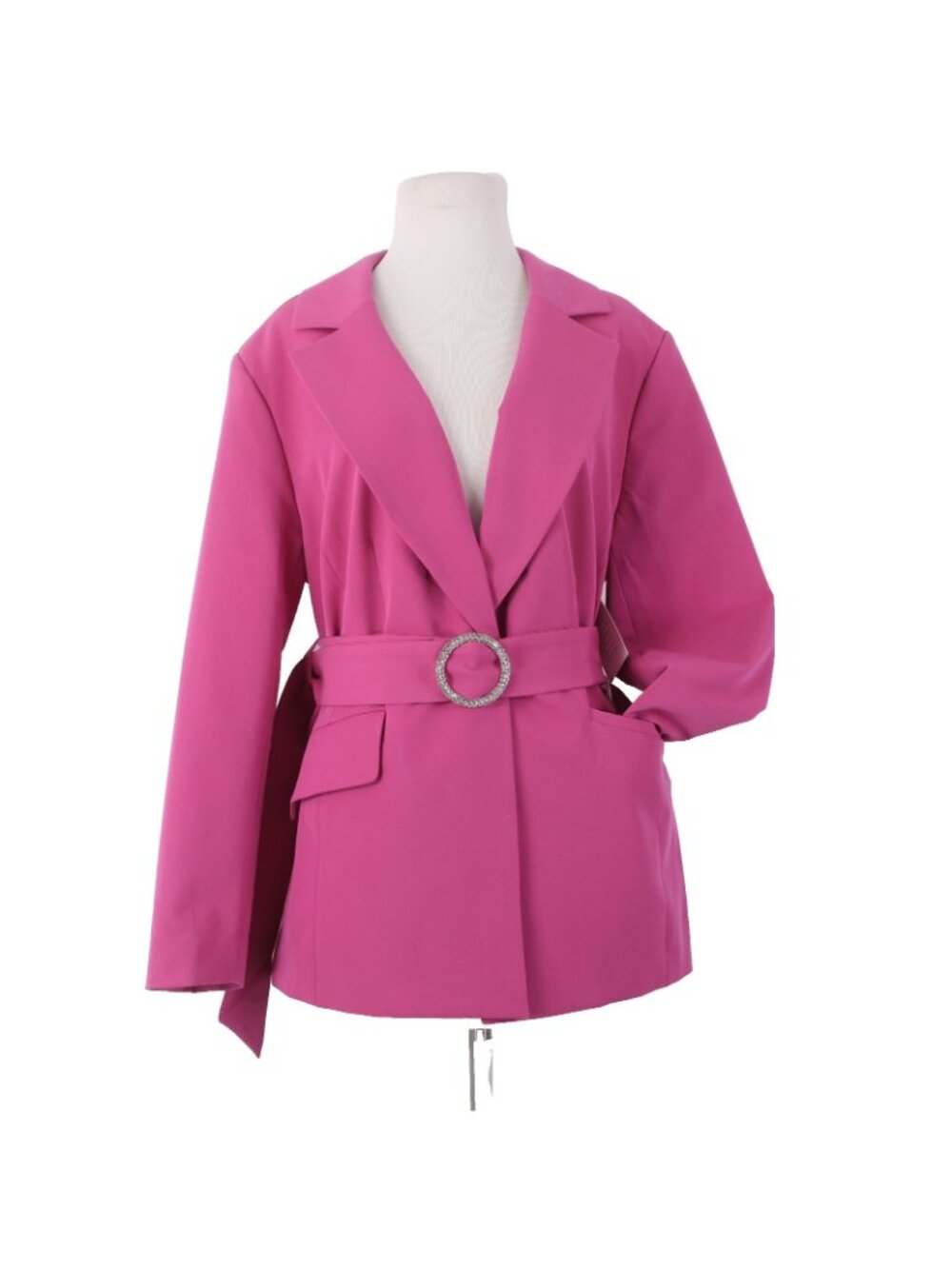 Eloquil Jacket Sz 14 Pink Rhinestones Belted Collared Pockets Poly Rayon - Picture 2 of 13